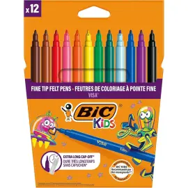 12 Feutres VISA &agrave; encre lavable - Pointe fine - Coloris assortis - BIC photo du produit