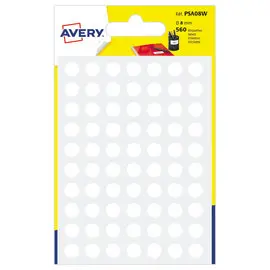 Sachet de 560 pastilles couleur blanche autocollantes diam 8 mm photo du produit