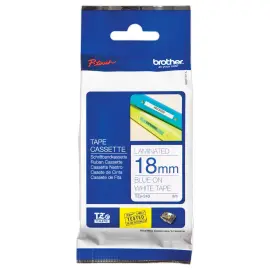 Ruban pour titreuse Brother TZE 243 18mm blanc impression bleu photo du produit