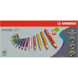 18 Crayons Woody gros module + 1 taille crayons - Multi-surfaces - Mine 10 mm -  Coloris assortis - Stabilo photo du produit