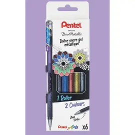 6 Stylos roller encre gel DualMetallic - Pointe large - Coloris m&eacute;taliss&eacute;s assortis - Pentel photo du produit