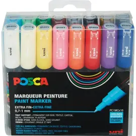 16 Marqueurs peinture &agrave; base d'eau - Pointe extra-fine - Coloris assortis - Posca photo du produit