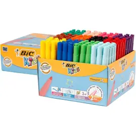 Bo&icirc;te de 144 feutres Kids - Encre lavable - Pointe moyenne - Coloris assortis - Bic photo du produit