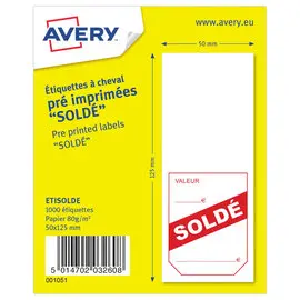 1000 Etiquettes à cheval pré-imprimées "soldé" 50x125 mm 1000étiq/boîte photo du produit