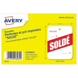 1000 Etiquettes perforées pré-imprimées "soldé" 49x65 mm 1000étiq/boîte photo du produit
