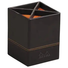 Pot à crayons Rhodia simil cuir italien 8 x 8 x 11 cm - Noir photo du produit