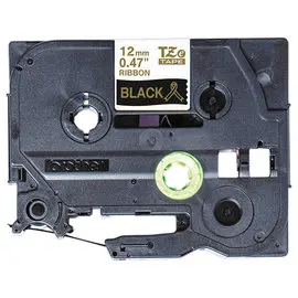 Ruban étiqueteuse tissu or sur noir 12mm (4m) photo du produit