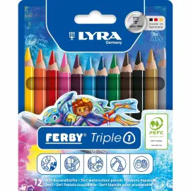 12 Crayons de couleur aquarellable - Mine triangulaire - Coloris assortis photo du produit