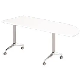 Table rabattable avec roulettes - 190 x 70 cm - Blanc et alu - Angle à gauche photo du produit