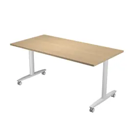 Table rabattable 160 x 80 x 74 cm sur roulettes - Ch&ecirc;ne/blanc photo du produit