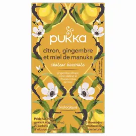 Boite de 20 sachets d'infusions Pukka citron gingembre miel photo du produit