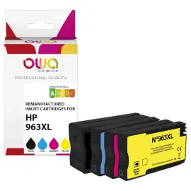Pack 4 cartouches Jet d'encre Noir & couleurs OWA compatibles HP 963XL photo du produit