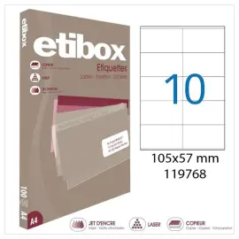 Boite de 100 Planches d'étiquettes MU Etibox coins carrés 105x57 mm 1000 étiq/boîte photo du produit
