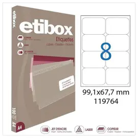 100 Planche d'étiquettes ETIBOX coins arrondis 99.1X67.7mm 800 étiq/boît photo du produit