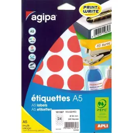 240 Pastilles adh&eacute;sif permanent - &Oslash; 30 mm - Rouge - APLI photo du produit