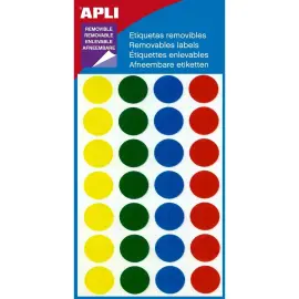 140 Pastilles adh&eacute;sif enlevable - &Oslash; 15 mm - Couleurs assorties - APLI photo du produit