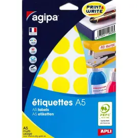 240 Pastilles adh&eacute;sif permanent - &Oslash; 30 mm - Jaune - APLI photo du produit