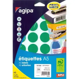 240 Pastilles adh&eacute;sif permanent - &Oslash; 30 mm - Vert - APLI photo du produit