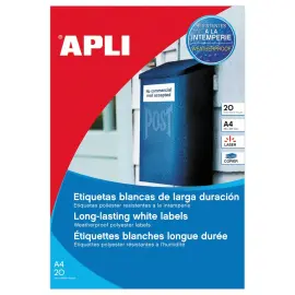 20 Planches d'&eacute;tiquettes polyester laser/cop  99,1x139 mm 80 &eacute;tiq blanc. photo du produit