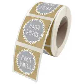 Rouleau de 500 étiquettes fantaisie "Plaisir d'Offrir" 4x3,5cm photo du produit