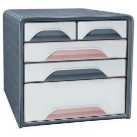 Module de classement 5 tiroirs Smoove - Gris / Rose poudr&eacute; photo du produit