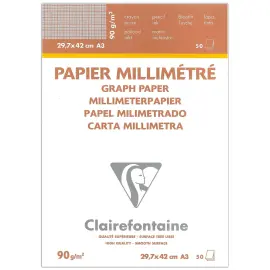 Bloc papier v&eacute;lin millim&eacute;tr&eacute; coll&eacute; en t&ecirc;te A3 29,7x42 50F 90g photo du produit