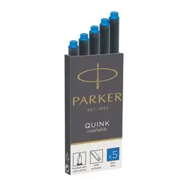 5 Cartouches d'encre PARKER Quinck pour Stylo plume - Bleu effaçable photo du produit