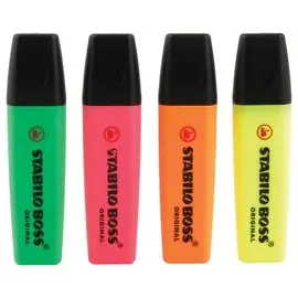 4 surligneurs BOSS ORIGINAL - pointe biseautée - vert, rose, orange, jaune - STABILO photo du produit
