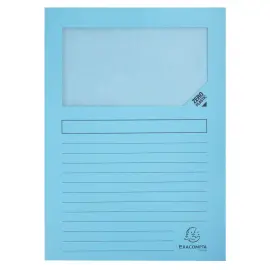 100 Pochettes de pr&eacute;sentation papier A4 - Fen&ecirc;tre cristal - Bleu pastel - Exacompta photo du produit