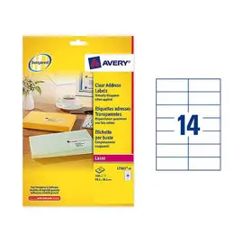 Boîte de 25 planches de 14 étiquettes transparentes - 99,1x38,1mm - AVERY photo du produit