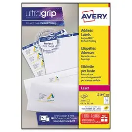 100 Planches de 21 étiquettes adresses blanches pour imprimantes laser - 63,5 x 38,1 mm - AVERY photo du produit
