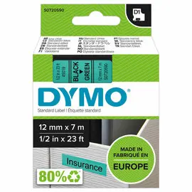Ruban pour titreuse D1 - 7 m x 12 mm - Texte noir sur fond vert - DYMO photo du produit