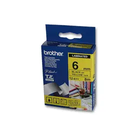 Ruban pour titreuse Brother TZe 611 - 8m x 6 mm - texte noir sur fond jaune photo du produit