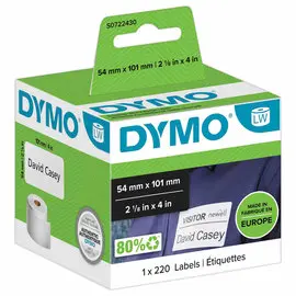 Rouleau de 220 étiquettes blanches LabelWriter pour badges - 54 x 101 mm - DYMO photo du produit