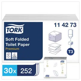 30 Rouleaux de papier toilette T3 feuille à feuille - TORK photo du produit