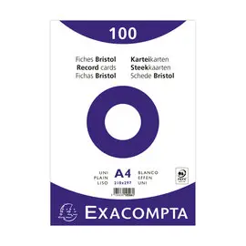 100 Fiches bristol A4 blanches unies - EXACOMPTA photo du produit