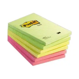 6 blocs de 100 notes repositionnables grand format et ligné POST-IT® coloris assortis 10,2x15,2cm photo du produit