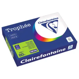 Ramette de papier couleur fluorescente A4 - Trophée 80g - vert Fluo - CLAIREFONTAINE photo du produit