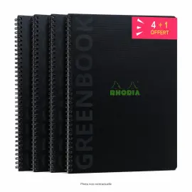 4 Cahiers polypropyl&egrave;ne recycl&eacute; + 1 offert - 160 pages-  A4+ 5x5 - Noir - Rhodia photo du produit