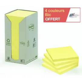 16 Notes repositionnables recycl&eacute;es - 76 x 76 mm - Lot de 16 - Post-It photo du produit