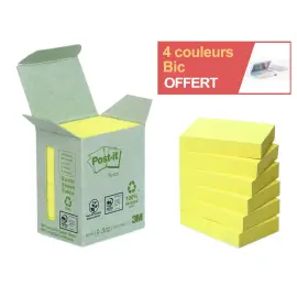 24 Blocs de notes repositionnables recycl&eacute;es - 3,8 x 5,1 cm - Jaune - Post-It photo du produit