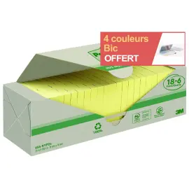 24 Blocs Notes Recycl&eacute;es Post-it&reg; Jaune 76 x 76mm, 18 Blocs + 6 Gratuits photo du produit