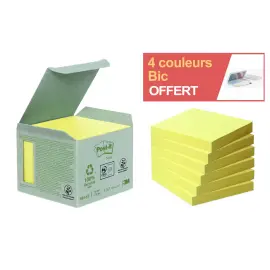 12 Blocs de notes repositionnables recycl&eacute;es - 7,6 x 7,6 cm - Jaune - Post-It photo du produit