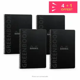 4 Cahiers Rhodia polypropyl&egrave;ne recycl&eacute; + 1 offert - 160 pages A5+ Lign&eacute; - Noir photo du produit
