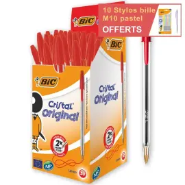 50 Stylos bille Cristal - &Eacute;criture moyenne - Rouge - BIC photo du produit