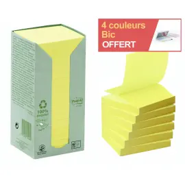 16 Notes repositionnables recycl&eacute;es - 76x76 mm - jaune - POST IT photo du produit