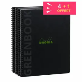 4 Cahiers Rhodia polypropyl&egrave;ne recycl&eacute; + 1 offert - 160 pages A4+ Lign&eacute;. Noir photo du produit
