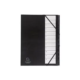 Trieur rigide Ordonator avec cavaliers plastiques et &eacute;lastiques num&eacute;rique 12 compartiments de 1 &agrave; 12 - Noir - EXACOMPTA photo du produit