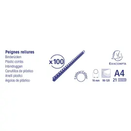 Boite 100 reliures spirales plastique 16mm - Noir - EXACOMPTA photo du produit
