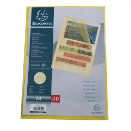Sachet 10 pochettes coin polypropyl&egrave;ne grain&eacute; 12/100e - A4 - Jaune - Exacompta photo du produit